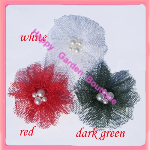 Free shipping!Small flower 1\'\' New  mesh flowers with pearl 4 colors for your choice