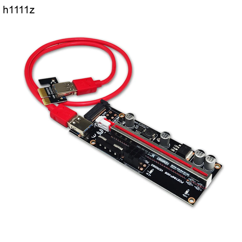 

Переходник PCI-E Riser 009S Plus PCI-E от 1X до 16X, 60 см, Красный Кабель USB 3,0, 4 контакта, 6 контактов, SATA, для майнинга BTC