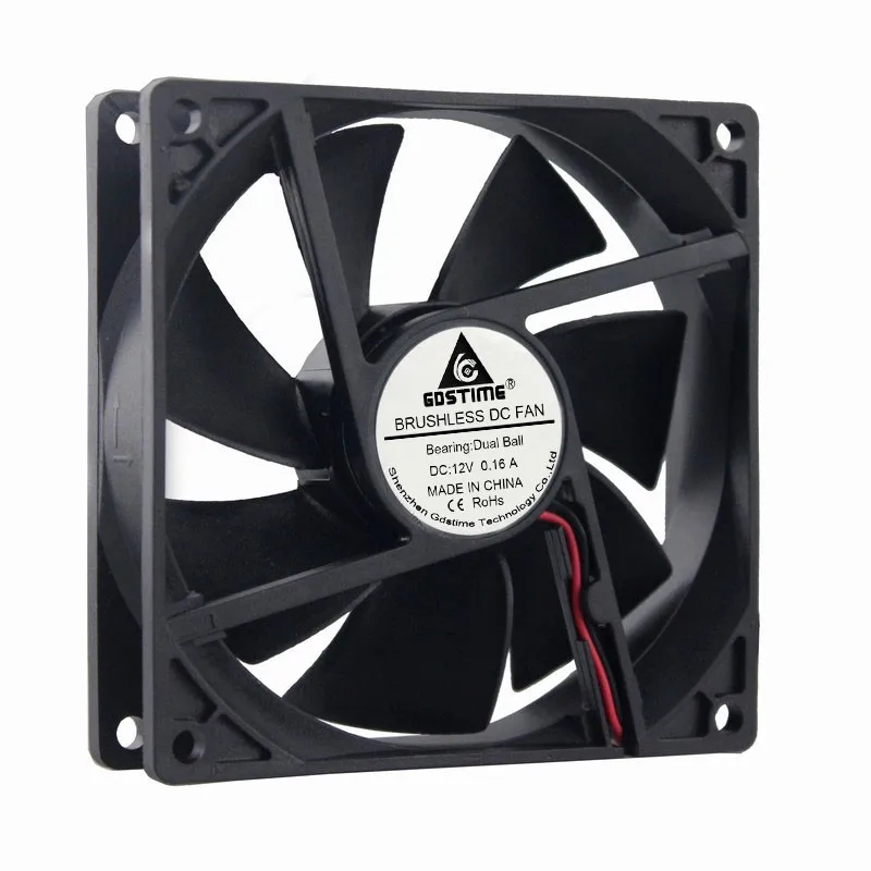 

Gdstime 1 Pcs DC 12V 92mm x 25mm 9cm 9225 2Pin Ball Bearing Cooler Computer Case Cooling Fan 90mm 92mmx92mmx25mm