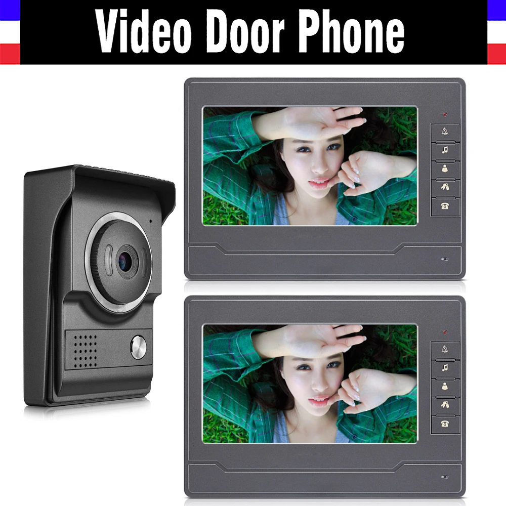 

7 inch video door phone system video intercom doorbell doorphones kit 2 LCD Monitor+1 IR Night Nision Camera for home villa