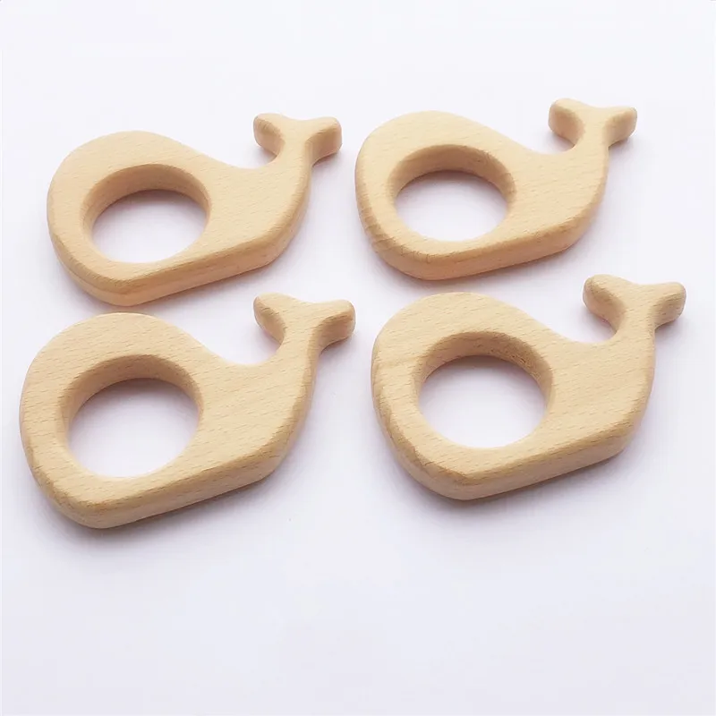 Chenkai 10pcs Wood Whale Teether Ring DIY Organic Eco-friendly Unfinished Nature Baby Pacifier Rattle Teething Grasping Toy