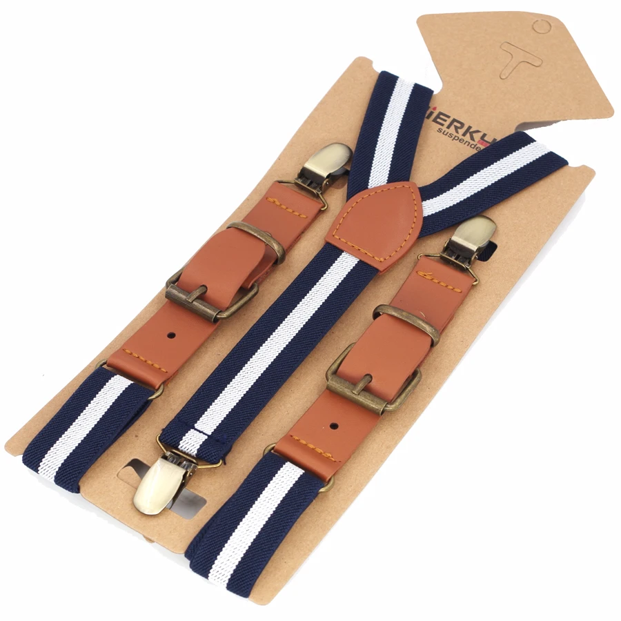 JIERKU Boy Suspender Kawat Gigi Bayi Kulit anak Fashion Celana Tali Suspender 3 Klip Perunggu Suspensorio 2.5*75 cm