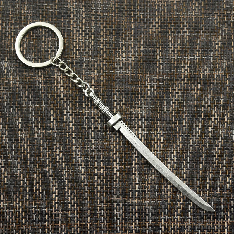 Fashion 30mm Key Ring Metal Key Chain Keychain Jewelry Antique Bronze Silver Color Plated Samurai Sword 107x10mm Pendant