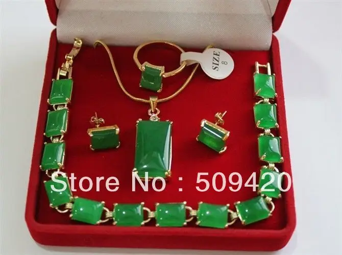 

Free Shipping Wholesale natural GREEN JADE stone link bracelet Necklace earrings Ring