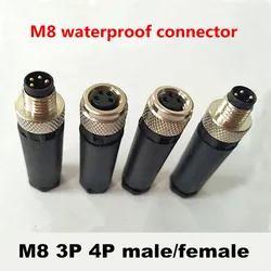 M8 3pins 4pins sensor connector waterproof male&female plug screw threaded coupling 3 4 Pin