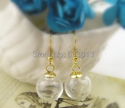 

Super sale cute 50set 16*4mm(opening) glass globe bubble & 8mm gold cap & Earring hooks set DIY Glass vial earings pendant