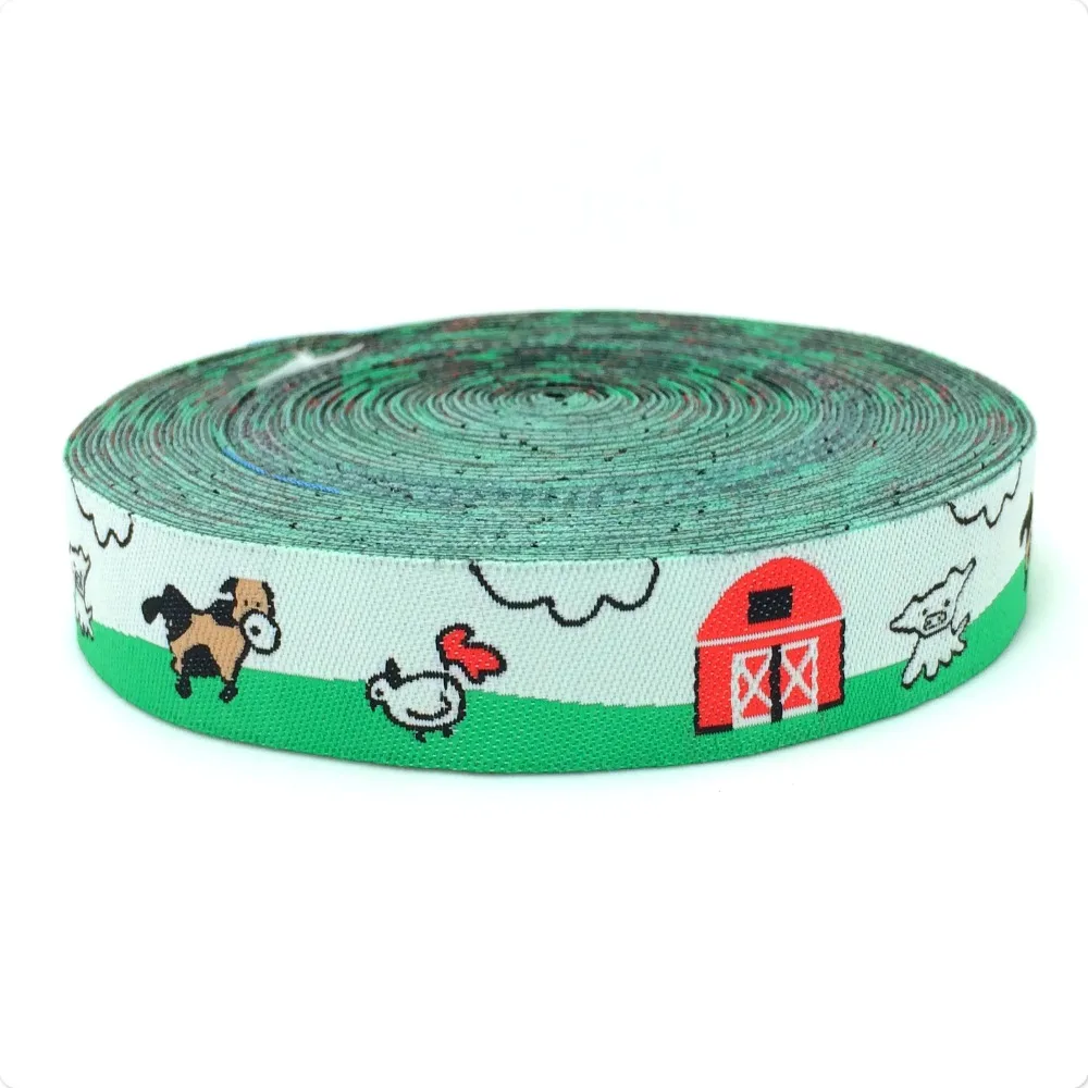 ZERZEEMOOY wholesale 5/8'' 16mm  Wide red house. chicken.  cow and dog woven Jacquard Ribbon