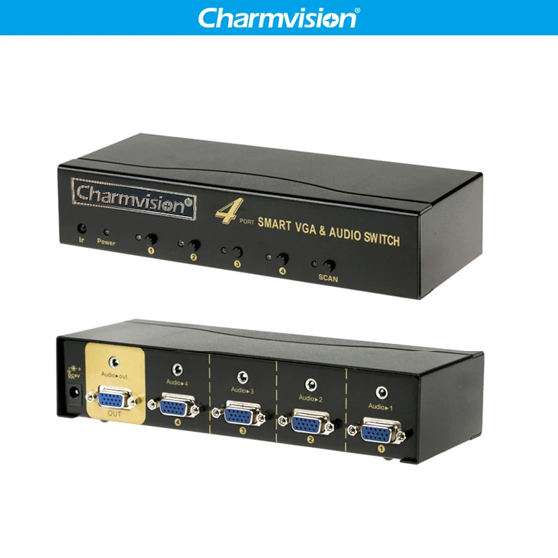 Charmvision VA401R 4 Ports VGA 3.5mm Audio Switcher Auto Canning Remote Control VGA L/R voice Simultaneously Switch Control