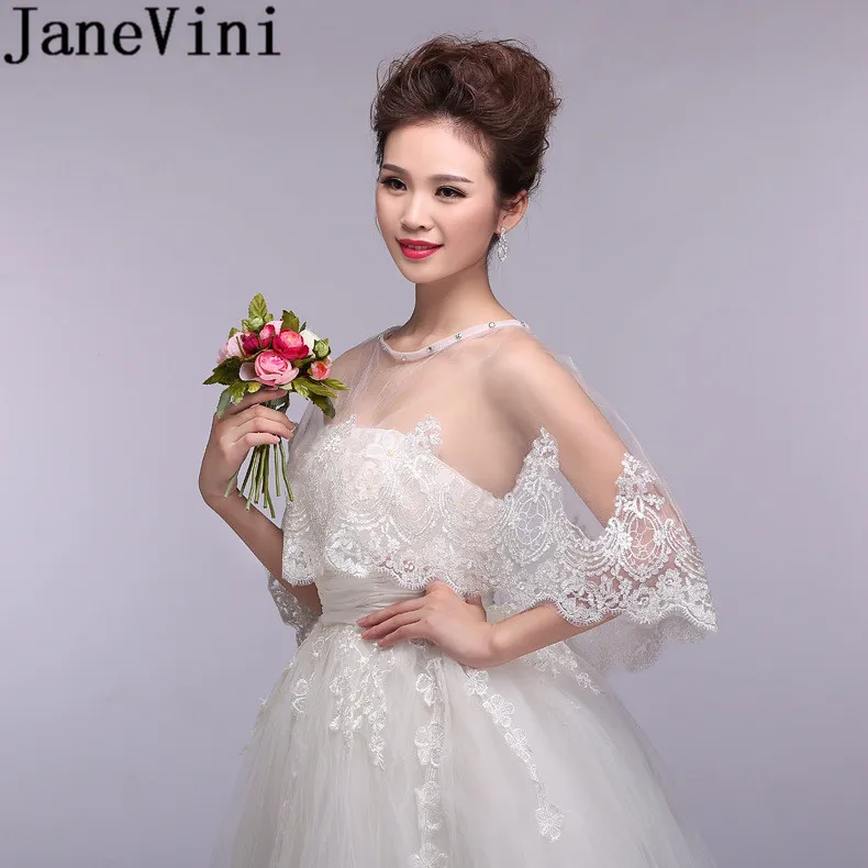 

JaneVini New Ivory Bridal Cape For Wedding Dress Beaded Bride Bolero Lace Wedding Jackets Wrap Shrug Bolero Summer Accessories