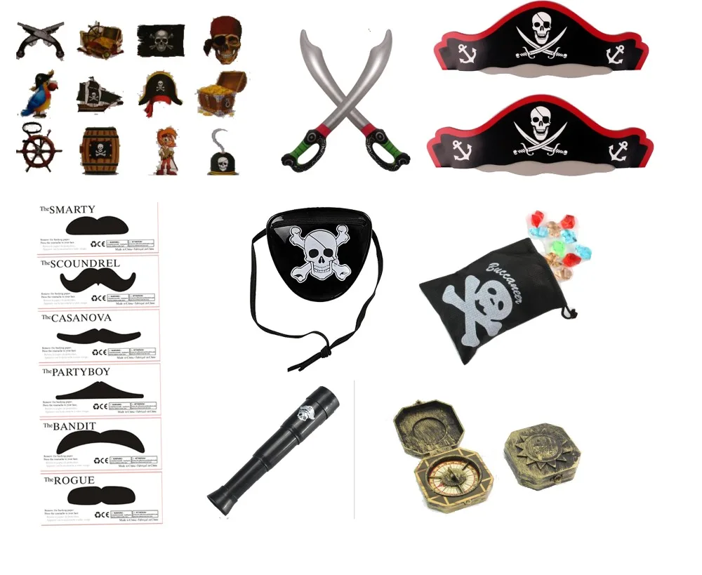 

Freeship cheap fun 14X PIRATE of the Caribbean theme party cosplay props toy assortment favors loot bag pinata fillers for kids