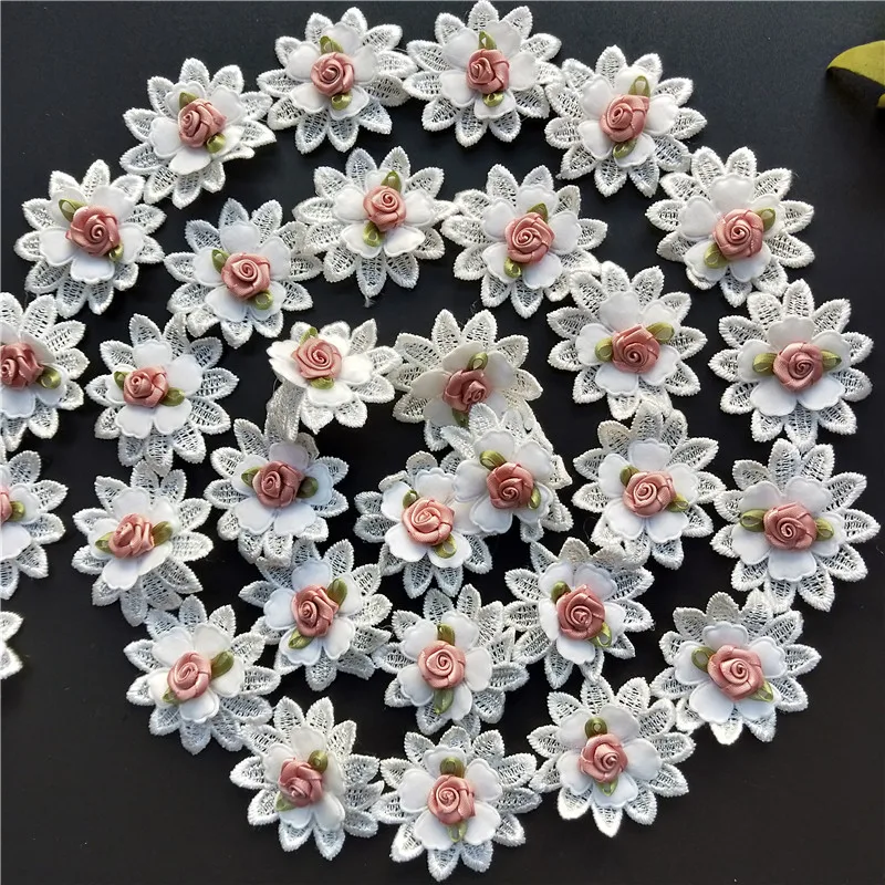 10X 3D Rose White Flower Lace Trim Applique Trimming Lace Ribbon Embroidered Sewing Supplies Craft Handmade Wedding Decoration