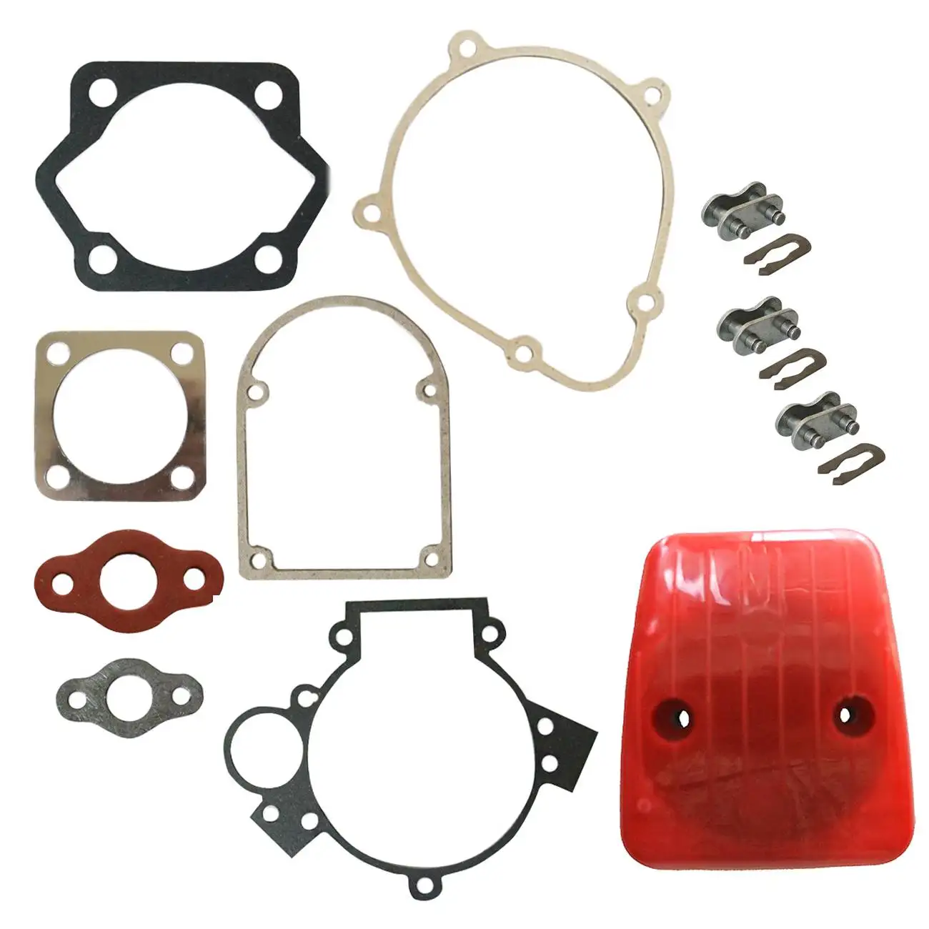 3x Chain Master Link&Red Carburetor Air Filter&Gasket Kit Fit 49cc Motorized Bike