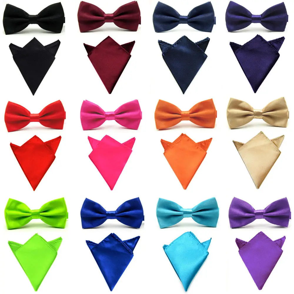 

Men Satin Solid Color Bowtie Pocket Square Set Bow Tie Handkerchief Hanky Lot BWSET0502