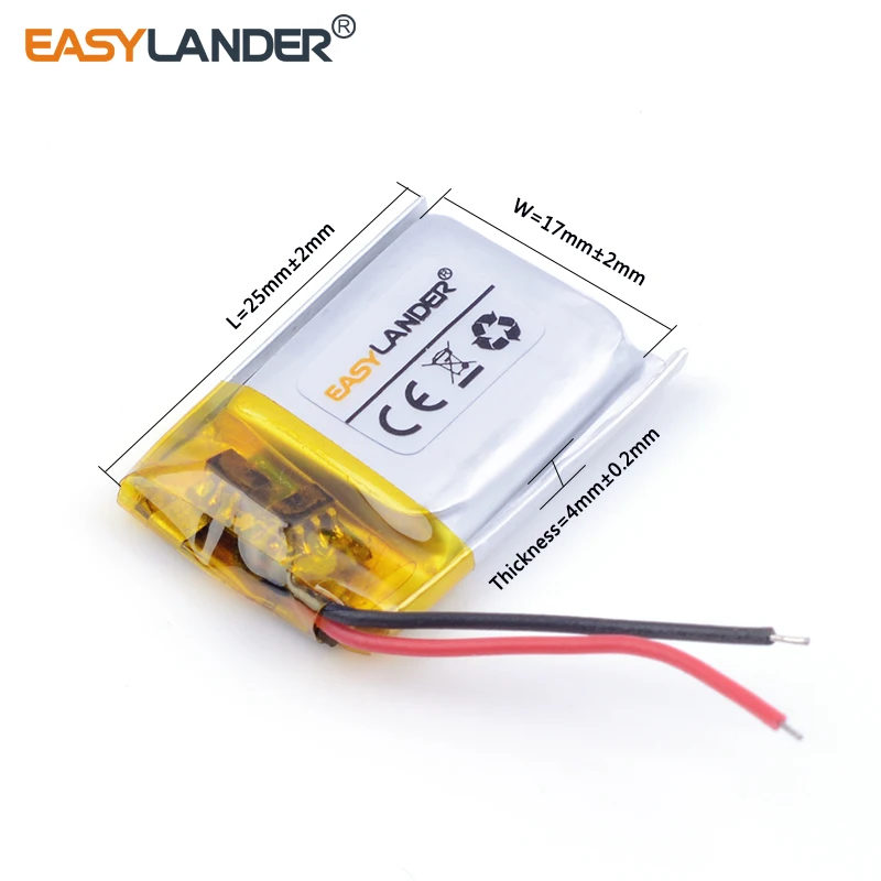 

3pcs/Lot 3.7V 401725 100mAh Rechargeable Lithium Li-ion Polymer Battery for GPS MP3 dvr Recorder 041725