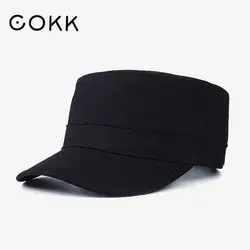 COKK-gorro militar de algodón para hombre y mujer, gorra plana de Color negro, ajustable, de talla grande