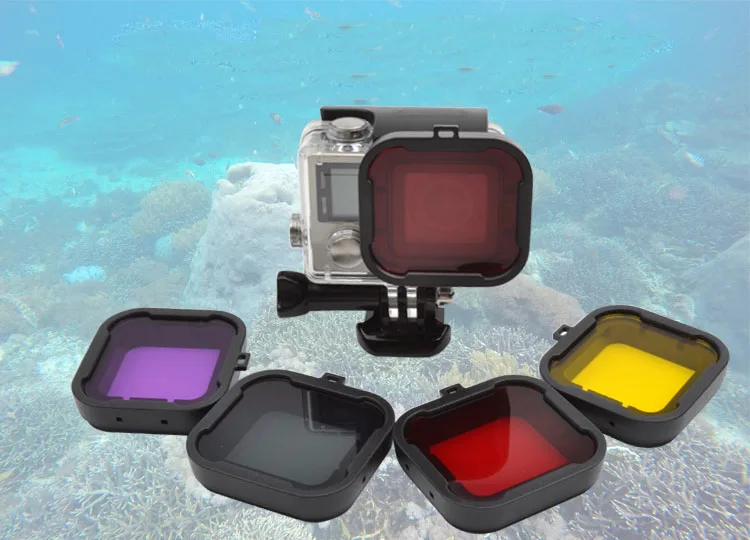 Diving Filter Yellow Red Purple Grey Color Underwater Dive Filtors for Go Pro Hero 3+/4 Original Waterproof case Accessories