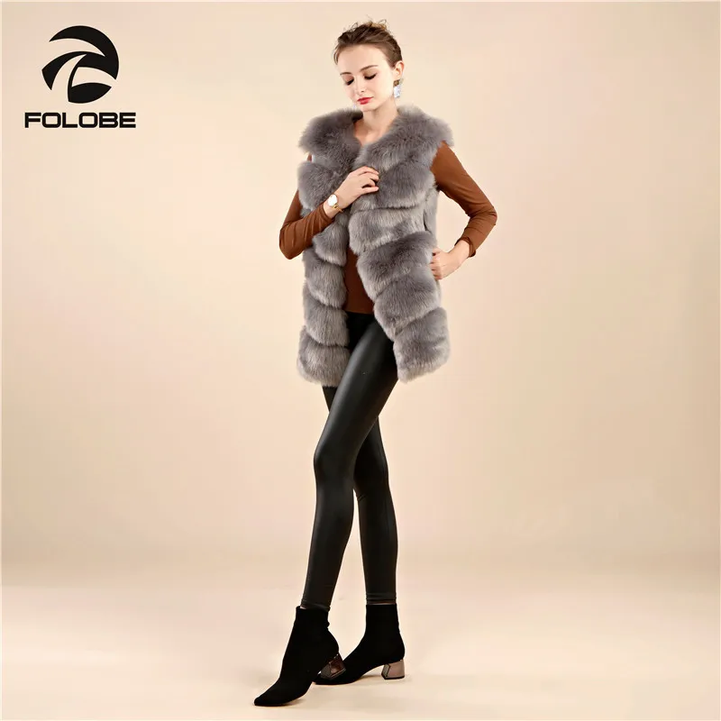 FOLOBE Women Winter Coat Fuax Fur Vest For Women Mujer Long Jackets Ladies Gilet Natural Real Fuax Fur Coats Jacket