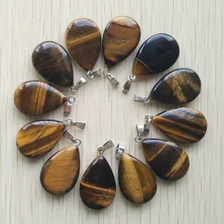 Moda natural ojo de tigre piedra plana gota de agua encantos colgantes se ajustan a collares haciendo 12 unids/lote venta al por mayor envío rápido