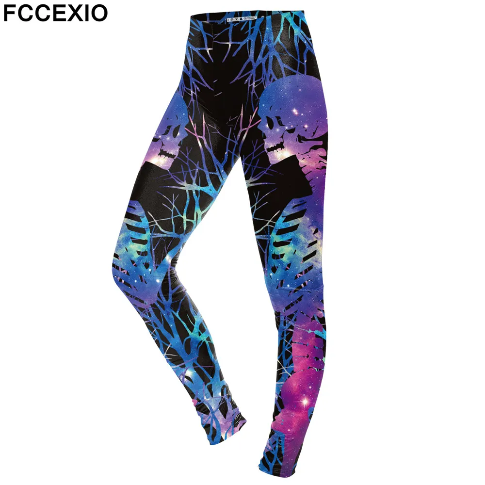 

FCCEXIO 2019 Leggings Women Skeleton Digital Print Fluorescent Branches Legging Leggins Whosale Workout Elastic Pants