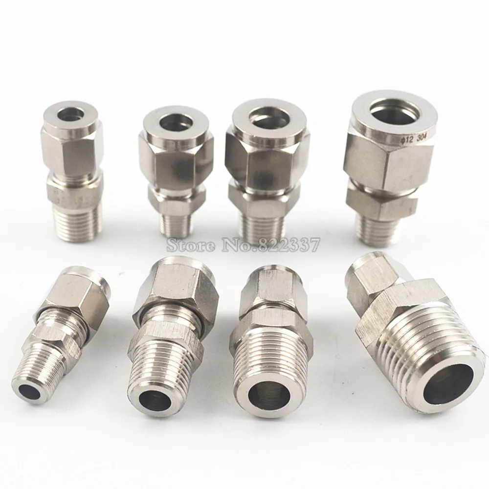 1/8\'\' 1/4\'\' 3/8\'\' 1/2\'\' To 4-12MM Steel Straight Conversion Adapter Fitting  DSJ-M,YDF-LOK,LOK-Fittings, Ferrule Connector