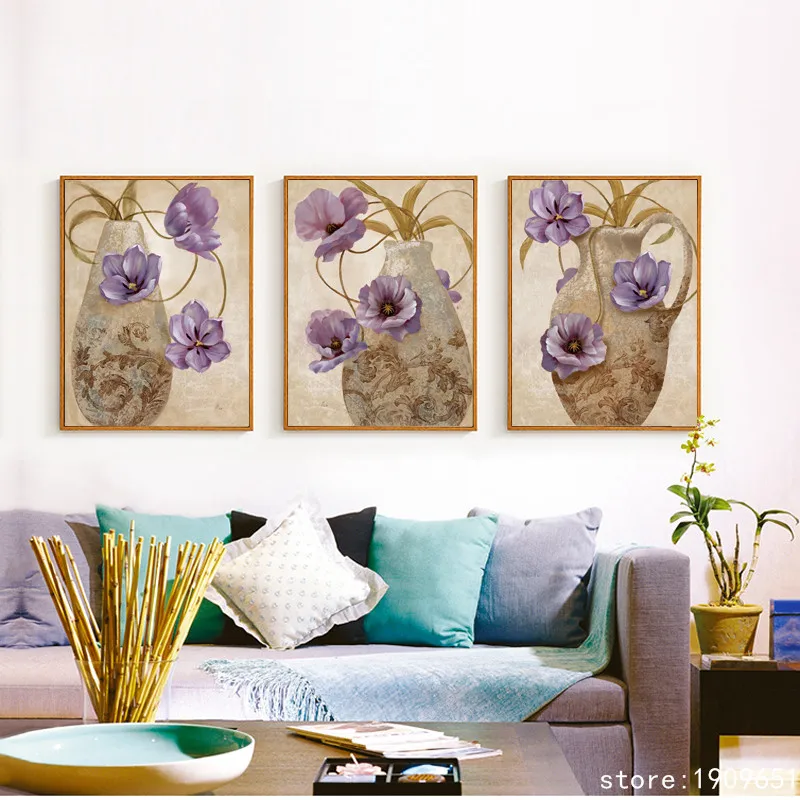 cotton no frame classical purple flowers vase canvas printings oil painting printed on cotton home wall art decoration pictures