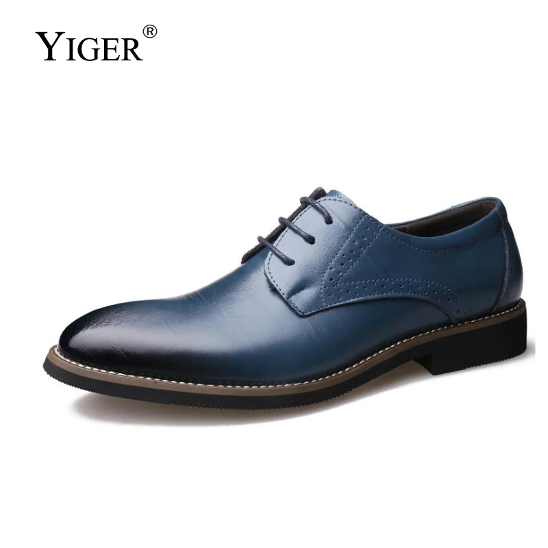 YIGER Men Dress Shoes Formal Shoes Man Business Genuine Leather Shoes Lace-up Male Spring autumn Bullock Casual shoes  2022 New