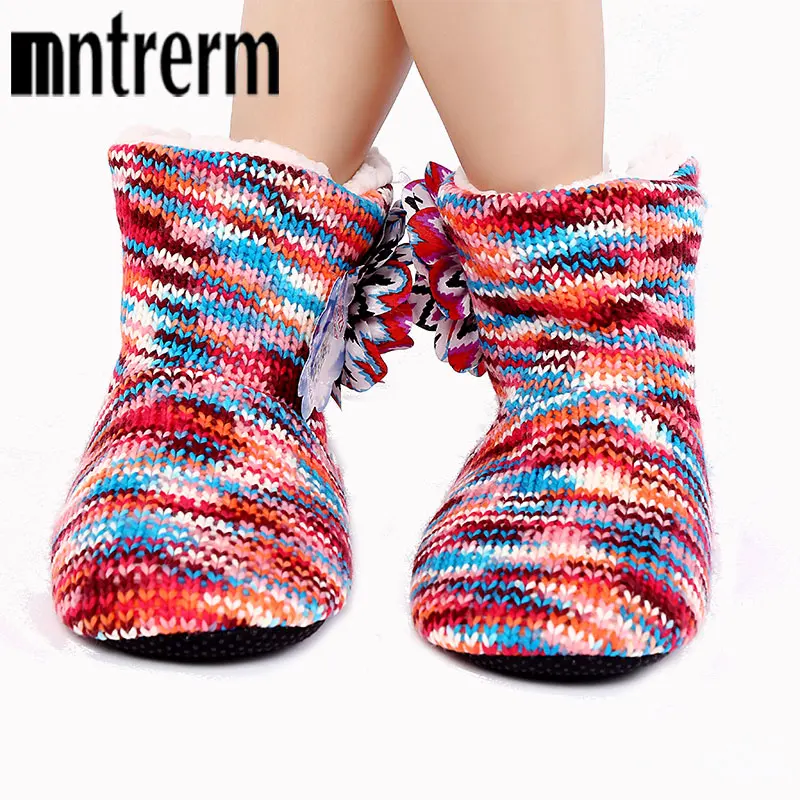 Mntrerm New Warm Soft Sole Woman Indoor Floor Slippers For Women Shoes Crochet Flowers Home Slippers Shoes chinelo Winter Gift