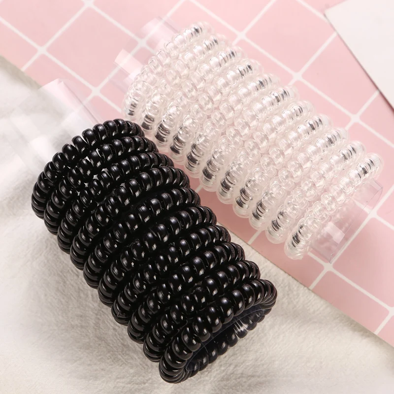 4Pcs/Lot New Black Clear Telephone Cord Women Elastic Hair Rubber Bands Girls Tie Gum Ponytail Hair Accessories Headwear