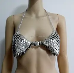 New Arrival B745 Women Sexy Silver Fish Scale Bra Chains Unique Design Layers Harness Fish Scale Body Chains Jewelry 2 Colors