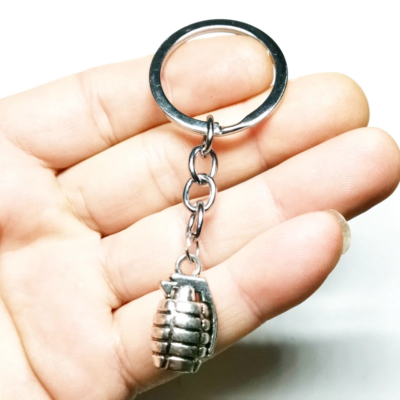 1Pcs Daily Life Inspired New Silver Plated 3D Military Grenade Keychain, Gun, Bullet, Pendant Keychain Fashion Mini Jewelry,