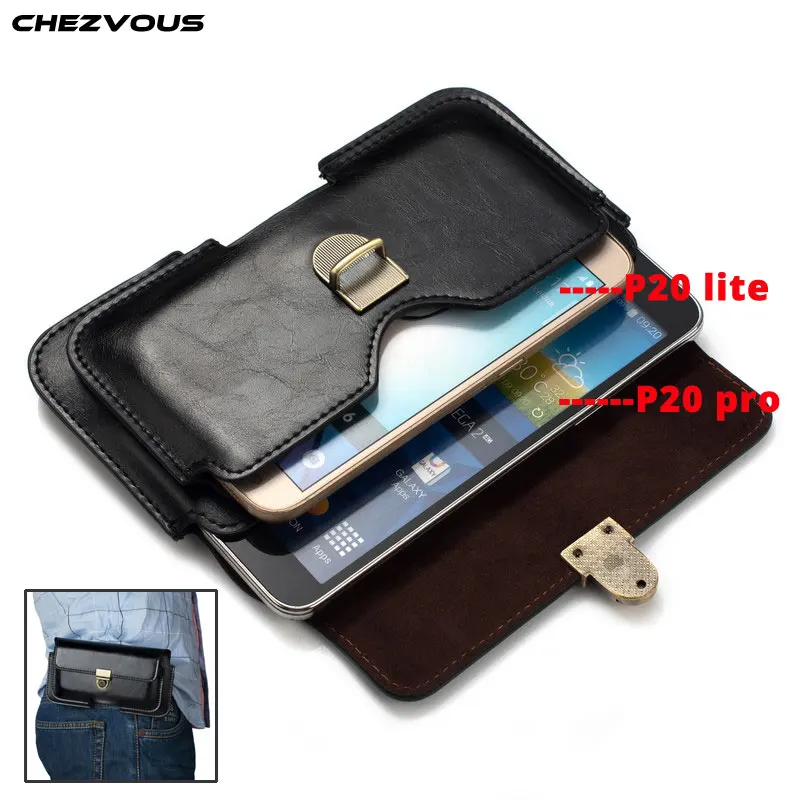 CHEZVOUS 2 Pouch Belt Clip Bag Fanny Packs for Huawei P20 Pro Phone Bag Case PU Leather Waist Bags for Huawei P20 Lite (nova 3e)