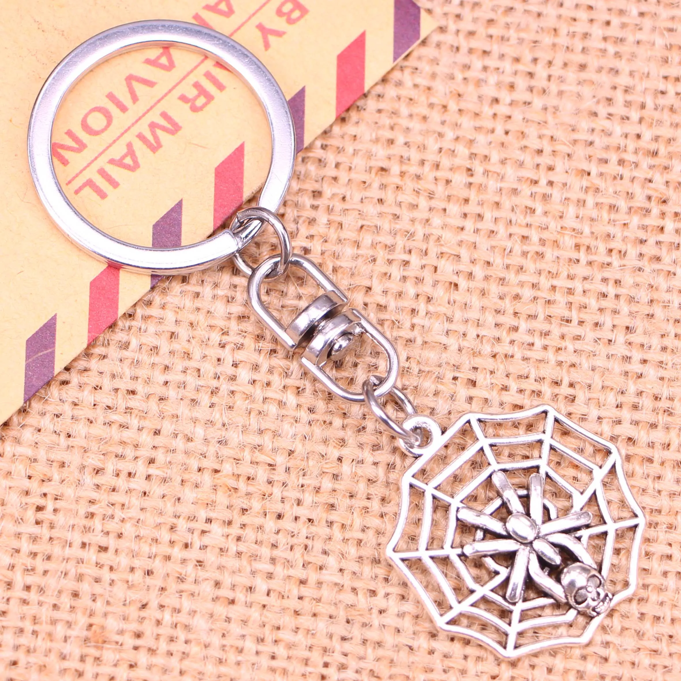 20pcs New Fashion Keychain 29*27 mm cobweb spider halloween Pendants DIY Men Jewelry Car Key Chain Ring Holder Souvenir For Gift