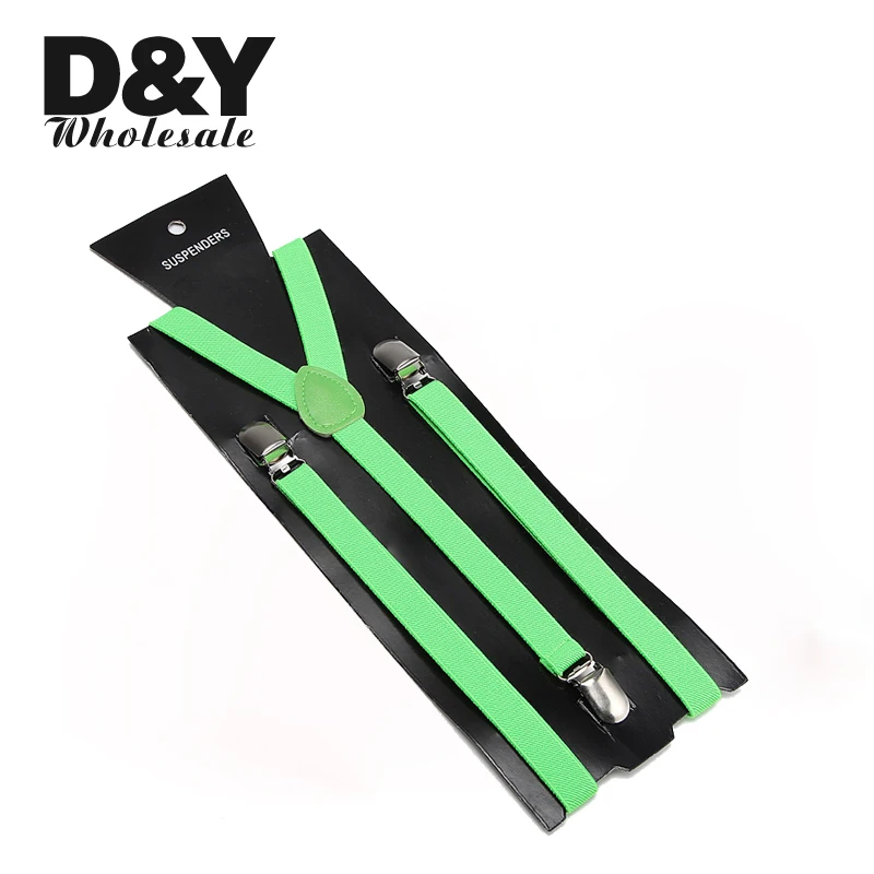 

Wholesale 1.5cm Neon green Slim suspender Adjustable Clip-on Elastic Braces Slim Suspender Y-back Suspenders Gallusus Strap