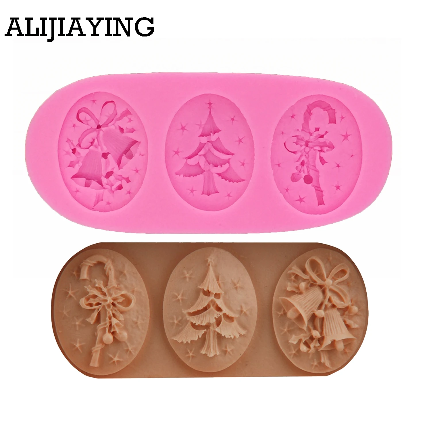 M0635 Christmas Tree Bell Crutches shape 3D fondant cake Cupcake soap clay Silicone Mold Xmas Theme gift decoration tools