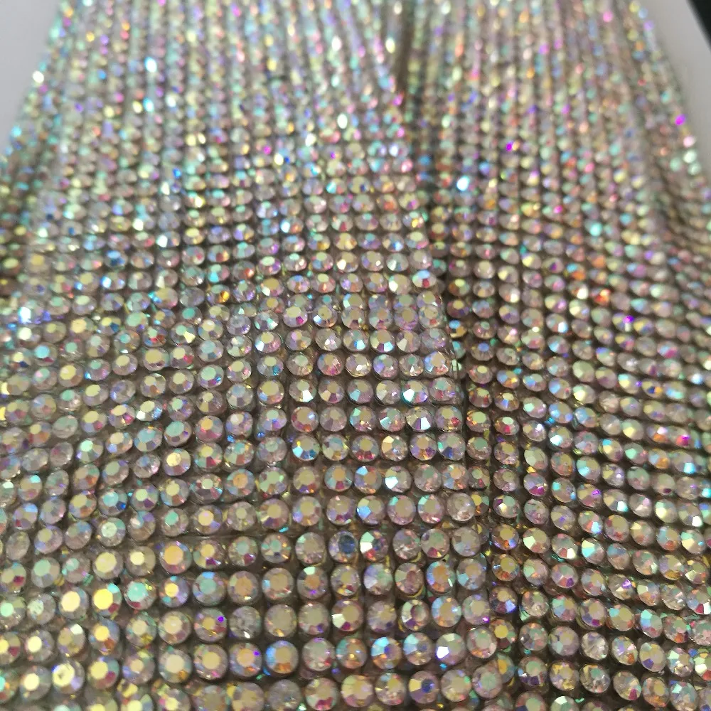 20CM Length Hotfix Glass Crystal AB Rhinestones Chain Trim Bridal Beads Applique Clear Strass Crystals Mesh Banding For Clothes