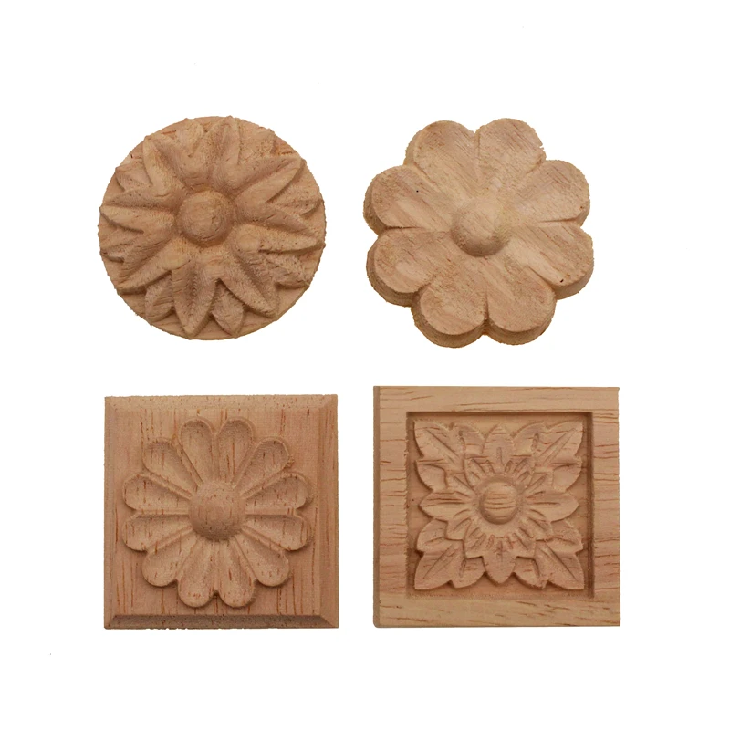 Floral Wood Carved Decal Corner Appliques Frame Wall Furniture Woodcarving Decorative Wooden Figurines Crafts Home Decor