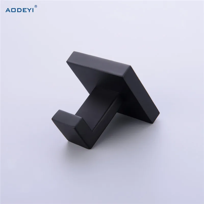 Square Black Solid Stainless Steel Single Robe Hook Towel Rack Clothes Hook Bath Accessories 07-011