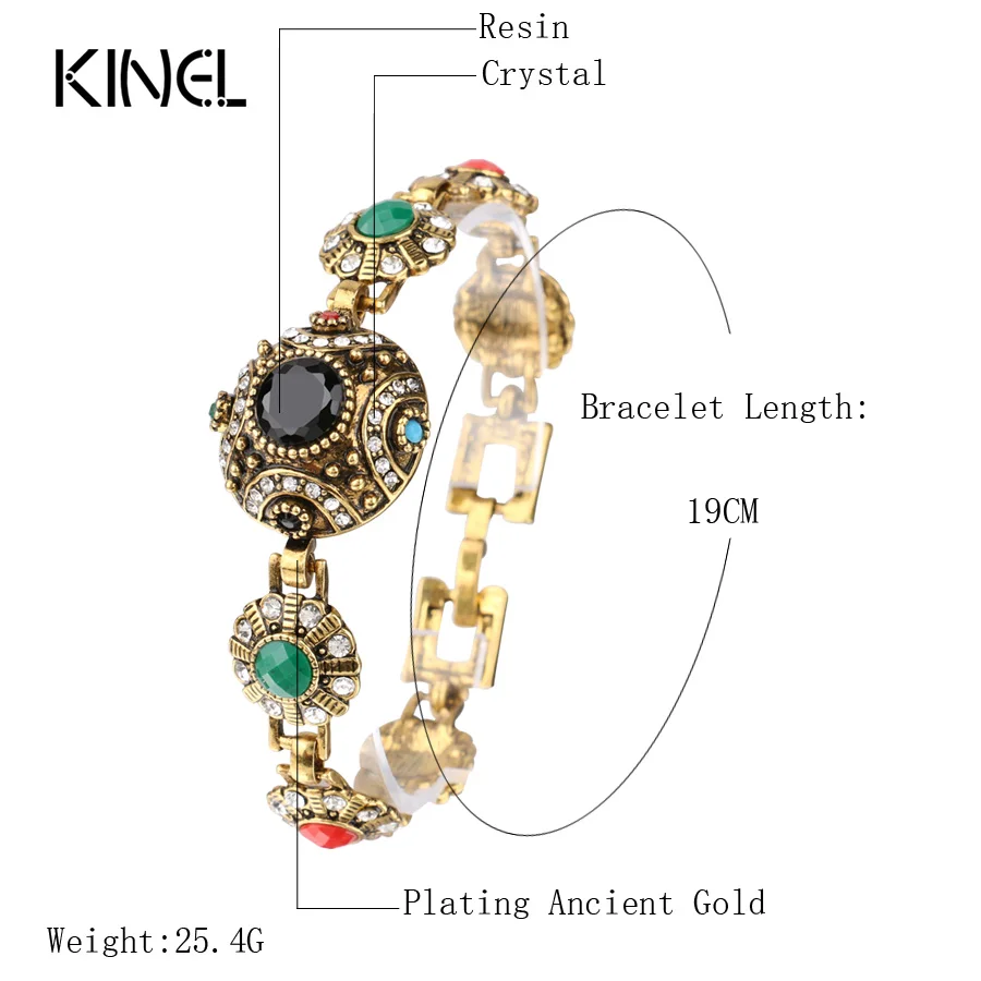 2021 Fashion Boho Bangles For Women Ancient Gold Color Unique Black Resin Bracelet Vintage Jewelry Crystal Gifts