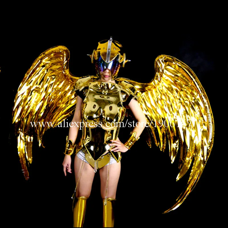 금도금 캣워크 쇼 의상, 날개 세트 의상, 파티 가수 DJ KTV 바 공연 댄스 원피스 의상, 2015 신제품