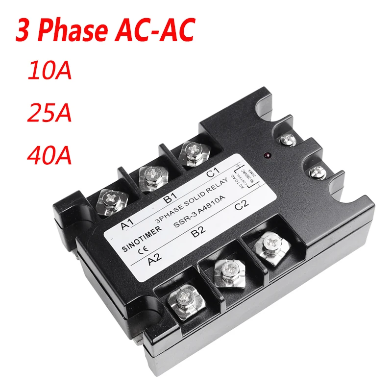 10A 25A 40A SSR 3 Phase Solid State Relay SSR-10 AC to AC Solid State Relay 25 SSR Relay Three Phase SSR 25A Rele