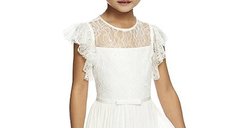 Puff/horn Sleeves Lace Girl Pageant Dresses First Communion Dress A Line Beach Chiffon Kids Wedding Party Gown 2-13Year Teenager