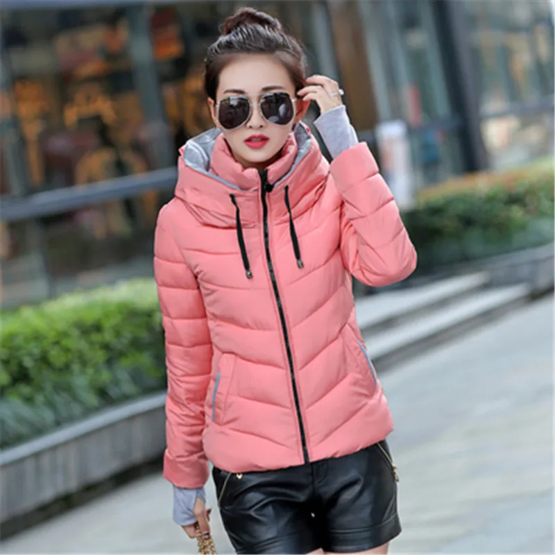 2016 women jacket 9 color large size female down coat short slim hoodie autumn zipper stand long sleeve casual quilted chaquetas