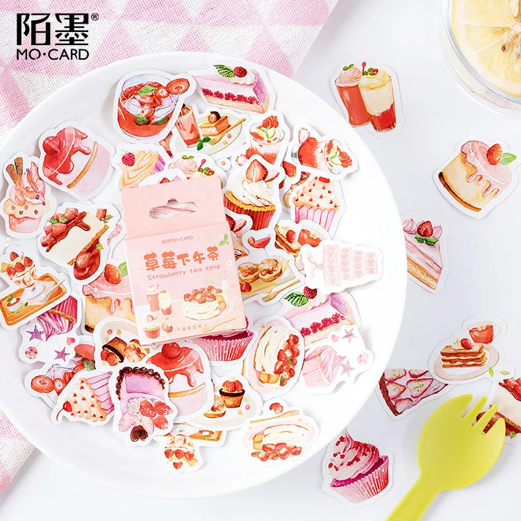 45Pcs/Set Strawberry afternoon tea Paper Sticker Decoration DIY Handmade Arts Craft Sticker Christmas gift