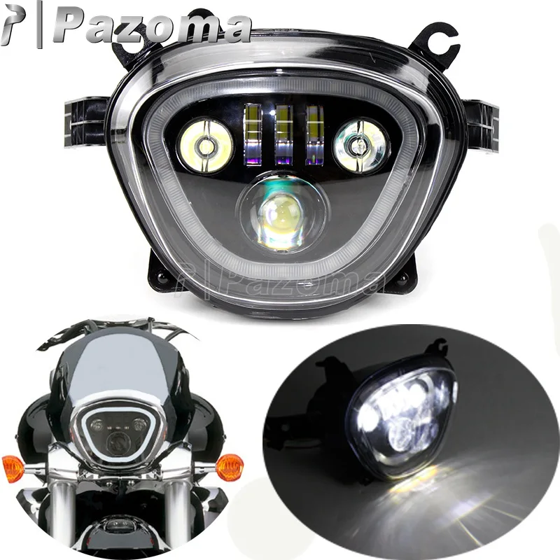 Motorcycle Black LED Headlight 6500K 110W DRL High Low Beam Headlamp Custom For Suzuki Boulevard M109R VZR1800 M90 2006-2019