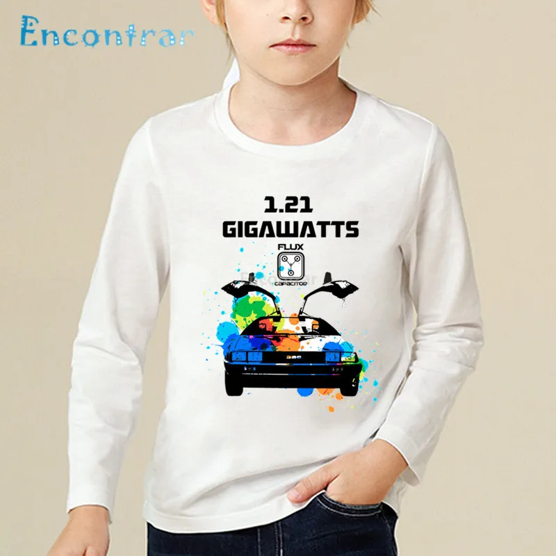 Children Back to the Future Delorean x 4 Print Cool T shirt Baby Boys Girls Long Sleeve Tops Kids Fashion Casual Clothes,LKP2260