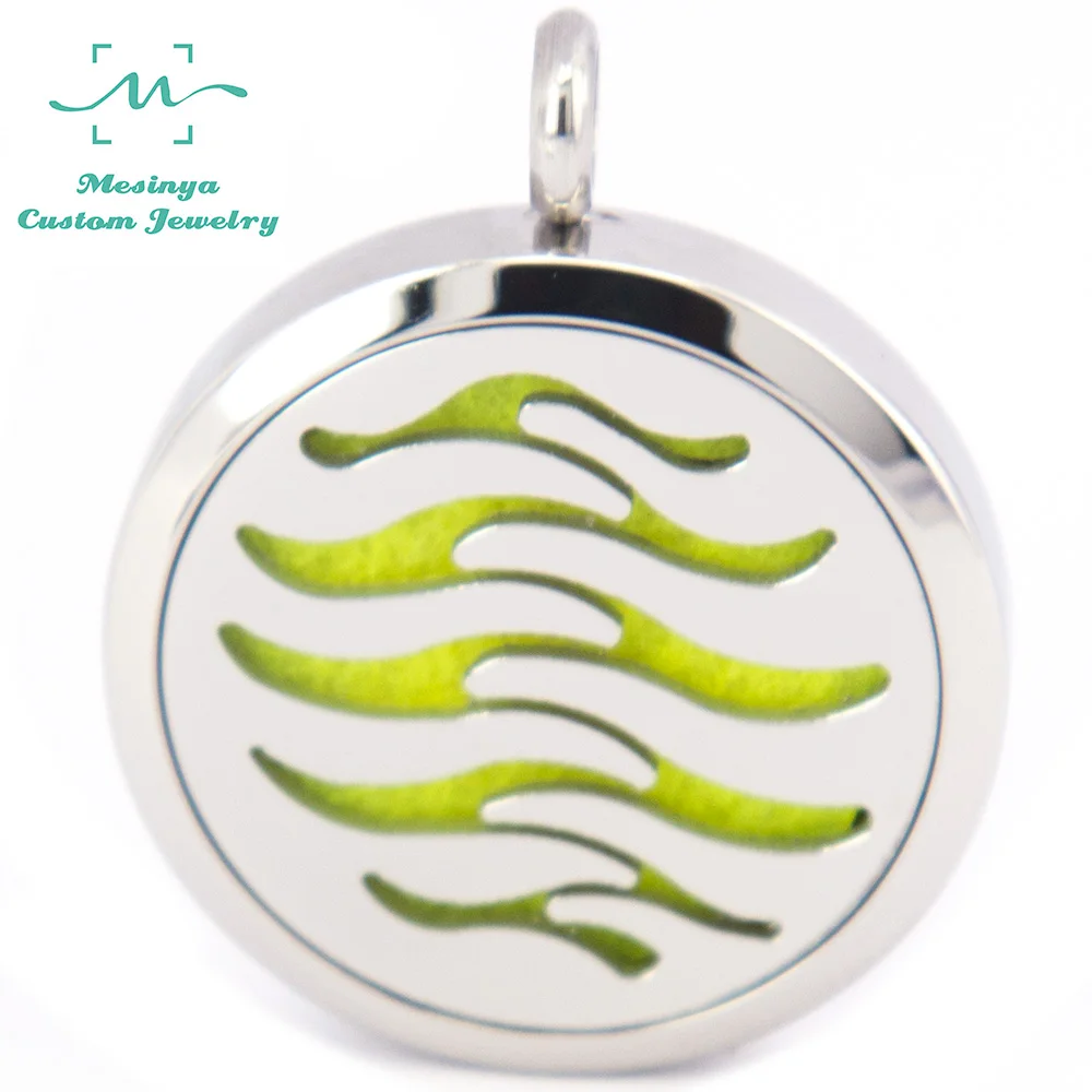 

10pcs mesinya the wave of life (30mm) Aromatherapy / Essential Oils surgical S.Steel Diffuser pendant Locket Necklace