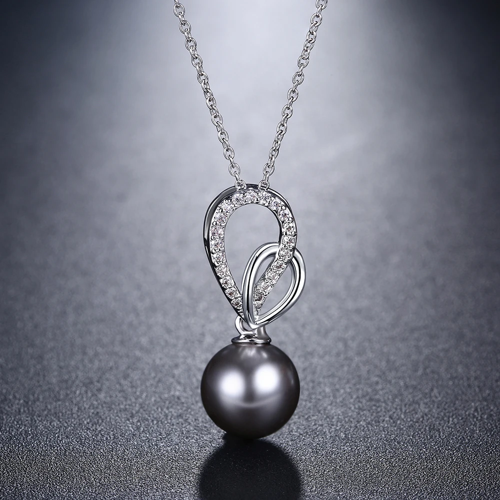 

New women Necklaces & pendants pingente pendentif kolye grey pearl and zircon Best Gift for mom Jewellery