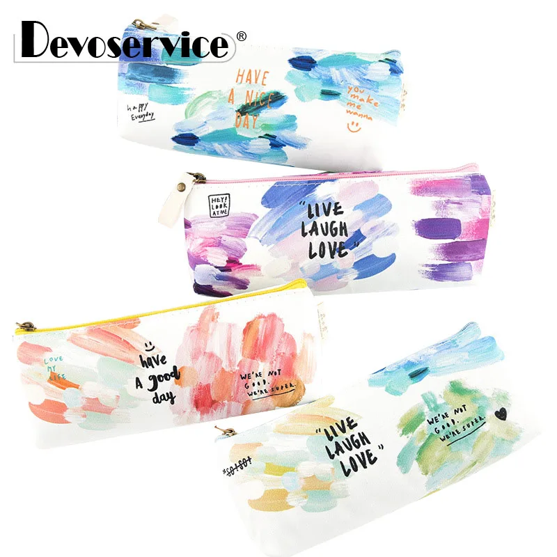 

Colorful Creative Brush Doodle Pencil Cases Kawaii Canvas Stationery Pen Bag Pouch Pencil Box for School Girl Office Supplies