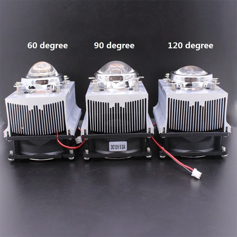 Ventilador de refrigeración del disipador de calor de aluminio, LED, 100W, 60 grados, 90 grados, 120 grados, 44mm, lente + sujetador Reflector