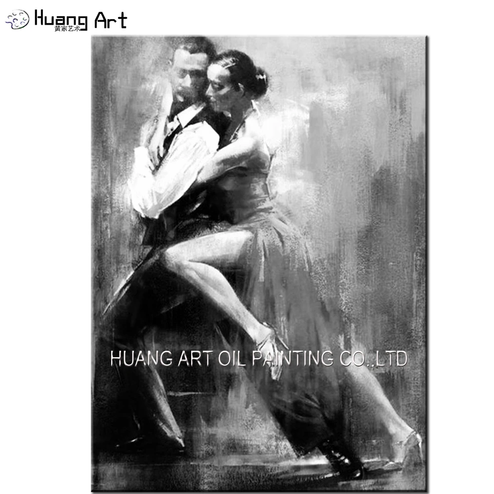 Top Artist Pure Hand-painted High Quality Impression Black And White Tango Oil Painting on Canvas Lover Dancer Oil Painting